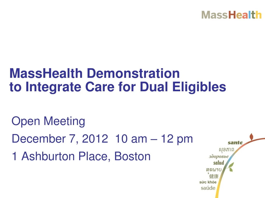 masshealth demonstration to integrate care for dual eligibles