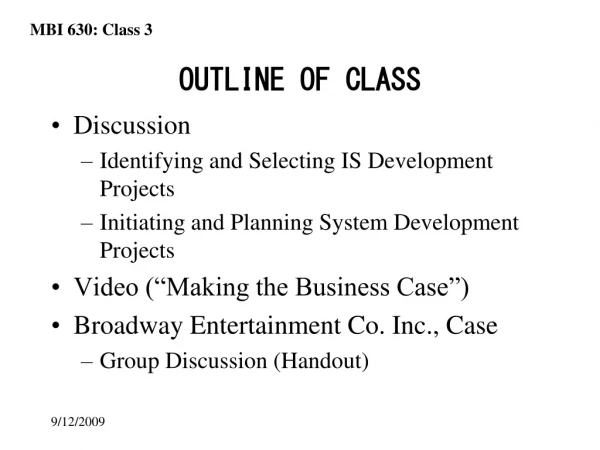 OUTLINE OF CLASS