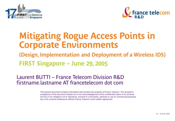 Laurent BUTTI – France Telecom Division R&amp;D firstname.lastname  AT francetelecom  dot  com