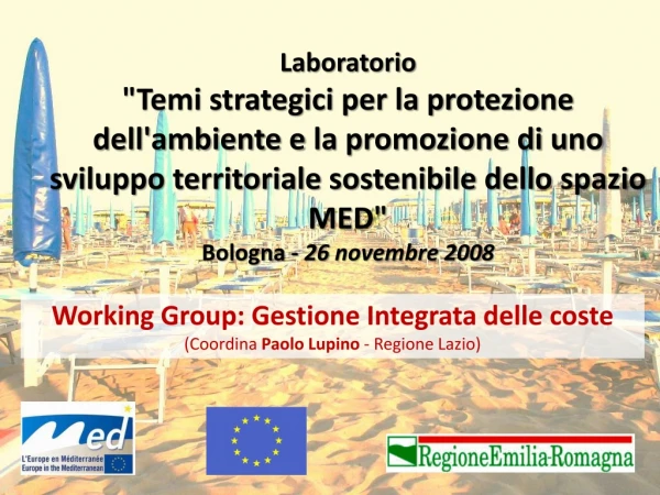 Working Group: Gestione Integrata delle coste  (Coordina  Paolo Lupino  - Regione Lazio)