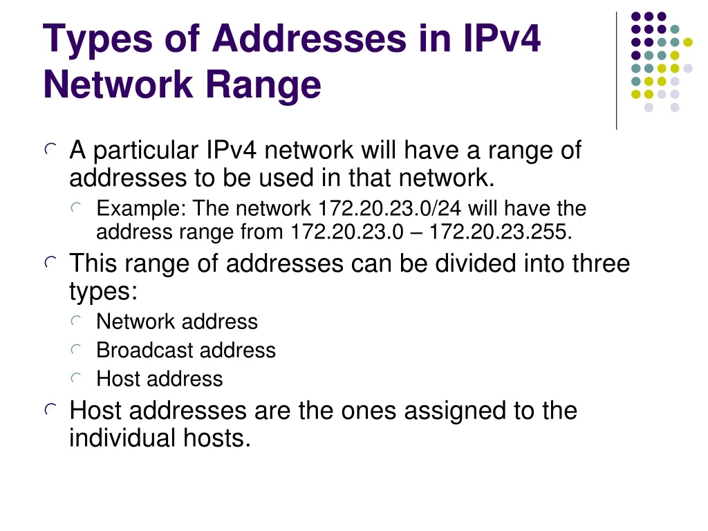 types of addresses in ipv4 network range