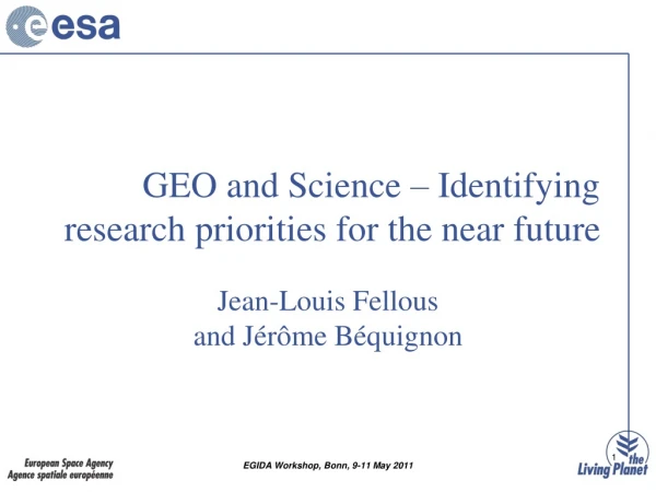 GEO and Science –  Identifying research priorities for the near future
