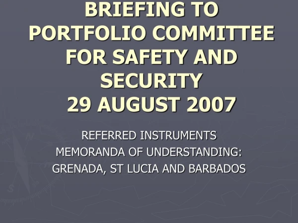 BRIEFING TO PORTFOLIO COMMITTEE FOR SAFETY AND SECURITY 29 AUGUST 2007