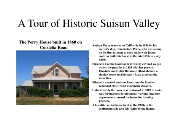 A Tour of Historic Suisun Valley