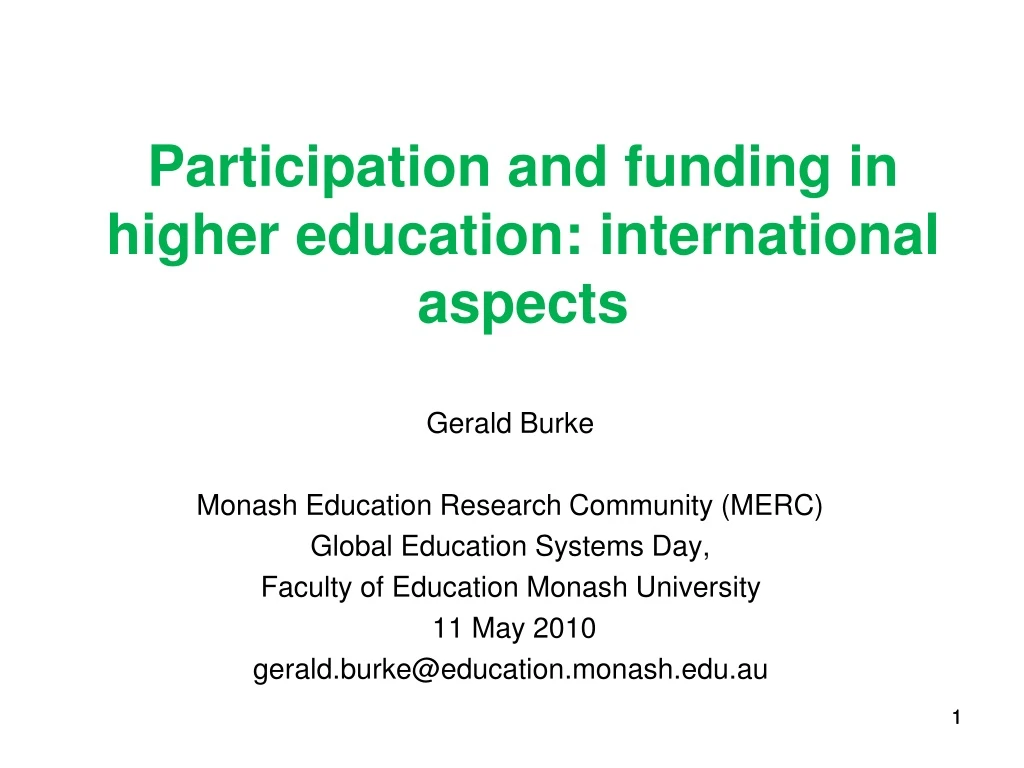 participation and funding in higher education international aspects