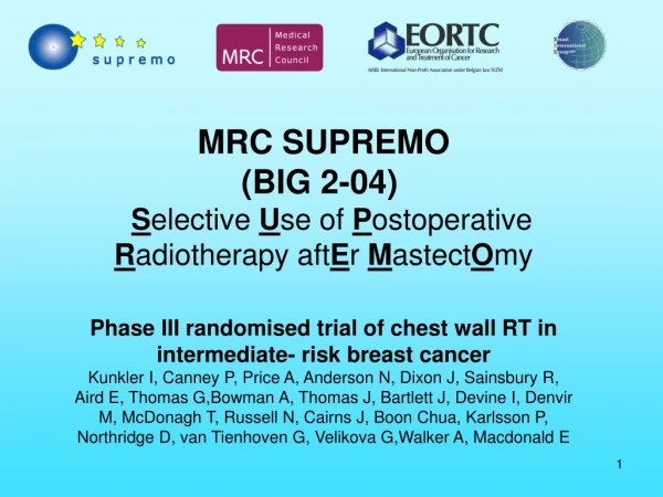 MRC SUPREMO (BIG 2-04) S elective  U se of  P ostoperative  R adiotherapy aft E r  M astect O my