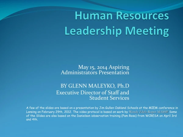 Human Resources   Leadership Meeting