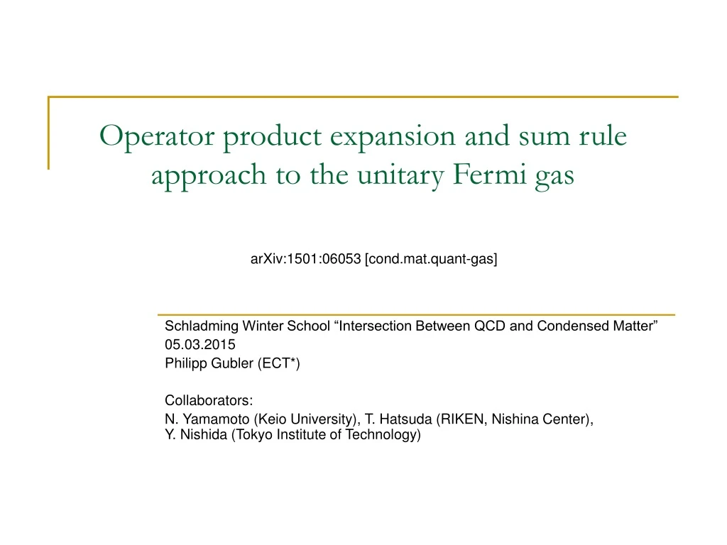 operator product expansion and sum rule approach to the unitary fermi gas