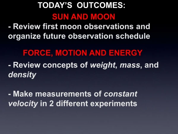 - Review first moon observations and organize future observation schedule