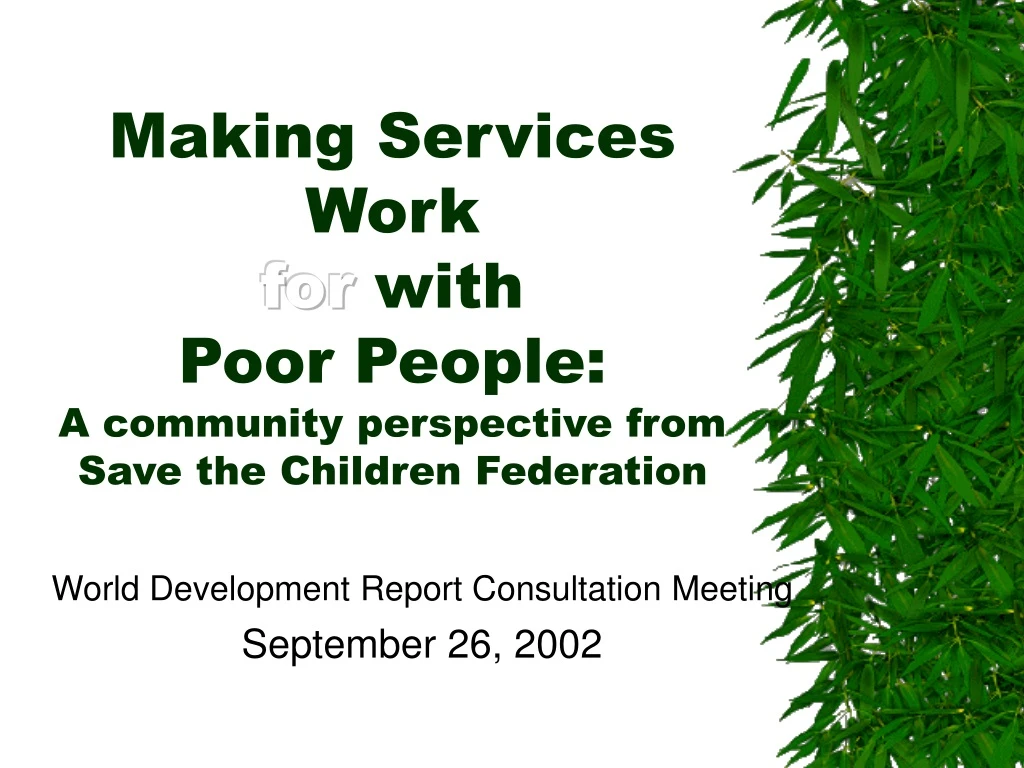making services work for with poor people a community perspective from save the children federation
