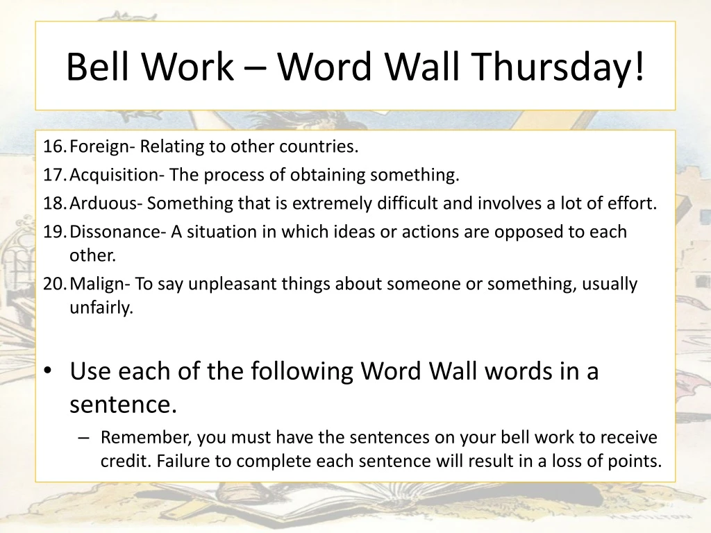 bell work word wall thursday
