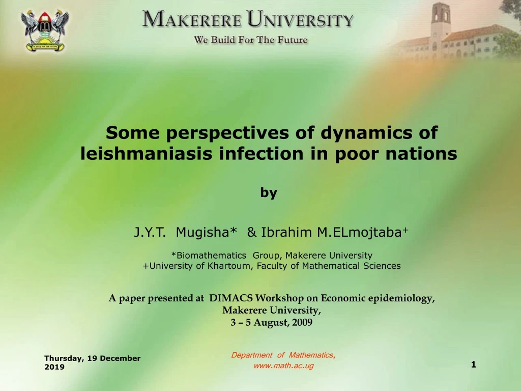 some perspectives of dynamics of leishmaniasis infection in poor nations by