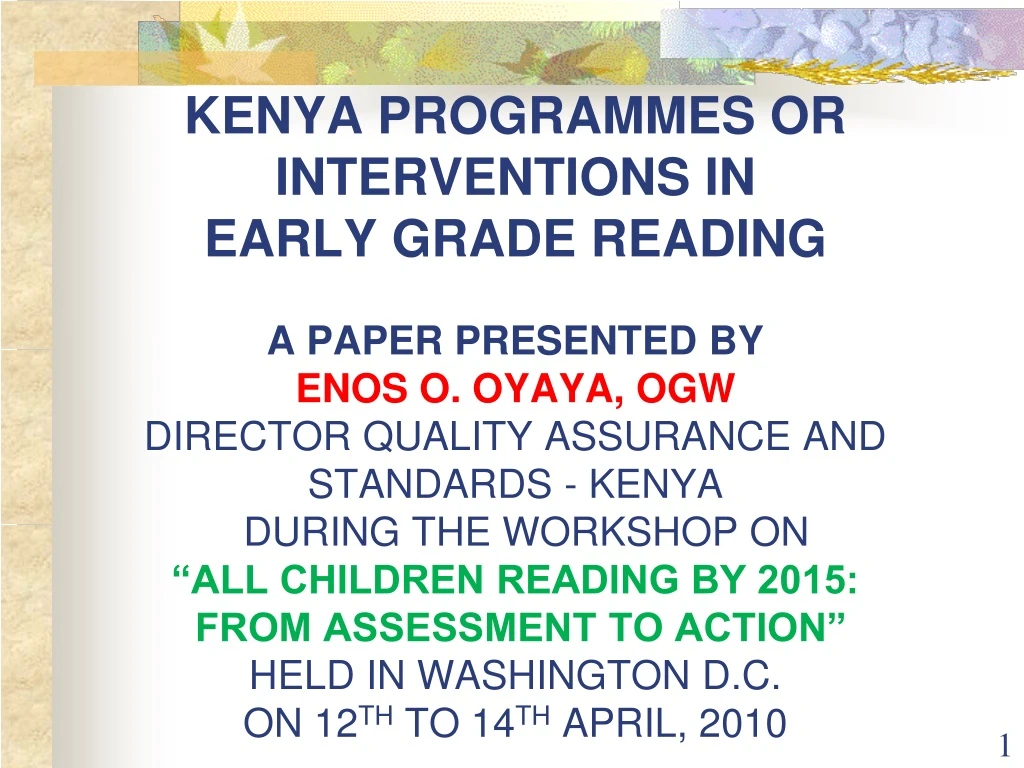 kenya programmes or interventions in early grade