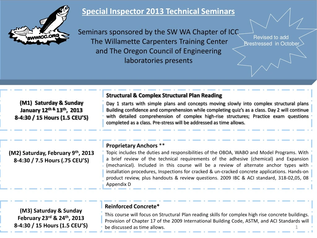 special inspector 2013 technical seminars