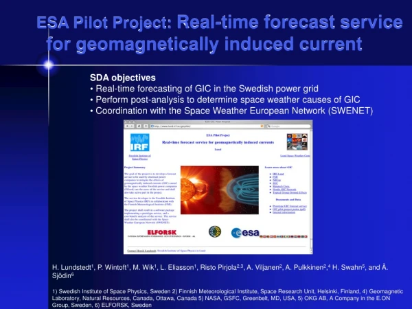 ESA Pilot Project:  Real-time forecast service for geomagnetically induced current