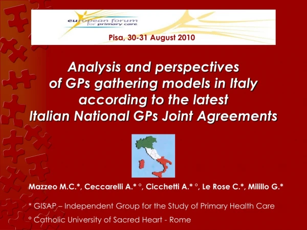 Analysis  and  perspectives of GPs gathering models  in Italy  according to  the  latest