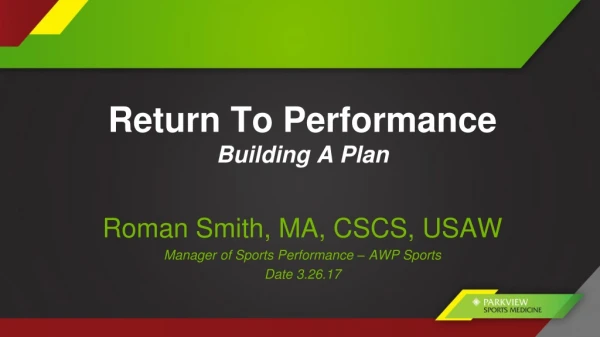 Return To Performance Building A Plan