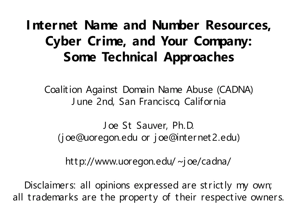 internet name and number resources cyber crime and your company some technical approaches