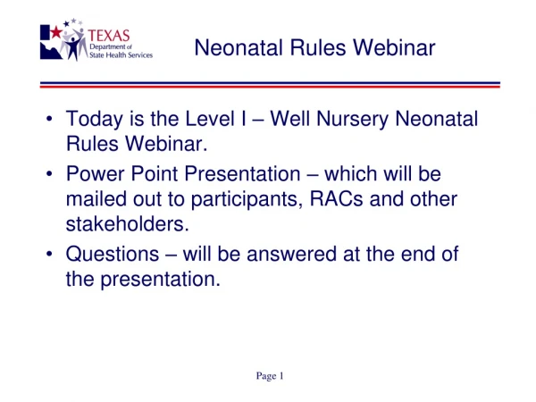 Neonatal Rules Webinar