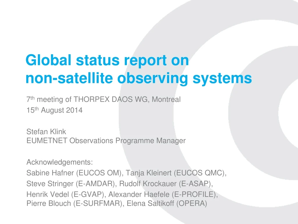global status report on non satellite observing systems