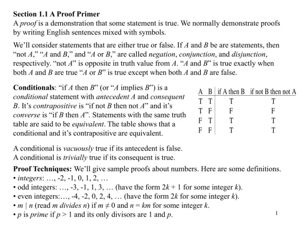 Section 1.1 A Proof Primer