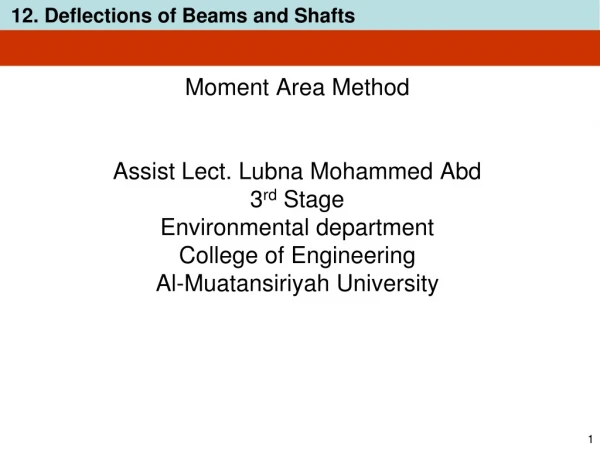 Moment Area Method Assist Lect. Lubna Mohammed Abd 3 rd  Stage  Environmental department