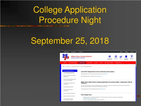 College Application Procedure Night September 25, 2018