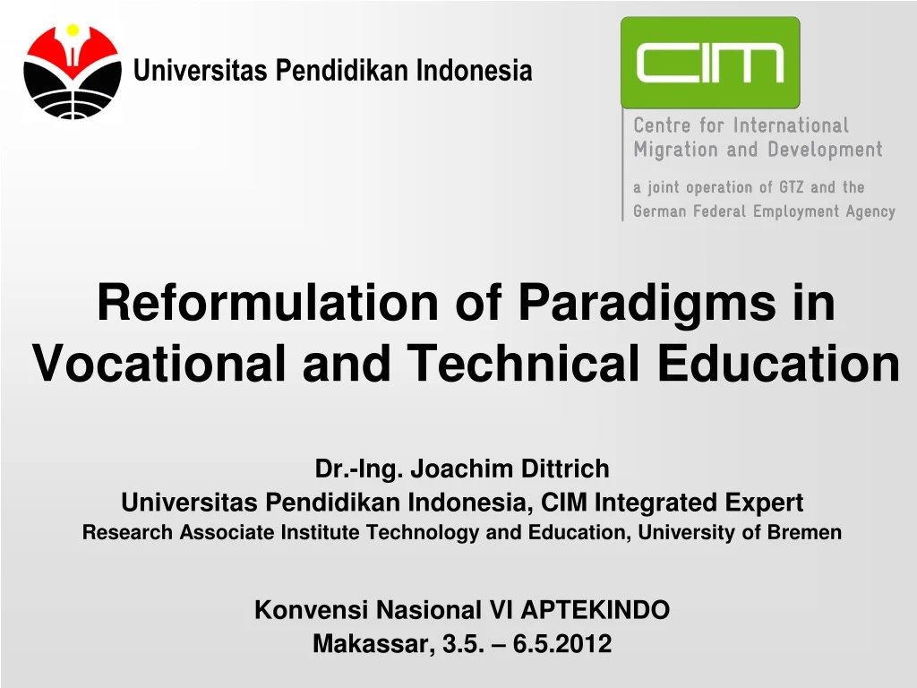 reformulation of paradigms in vocational and technical education