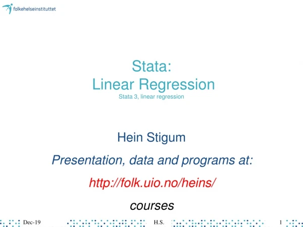 Stata:  Linear Regression Stata 3, linear regression
