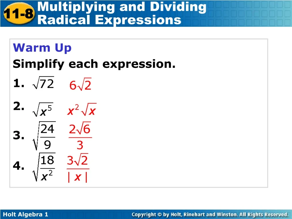 warm up simplify each expression 1 2 3 4