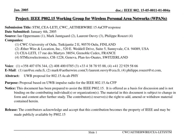 Project: IEEE P802.15 Working Group for Wireless Personal Area Networks (WPANs)