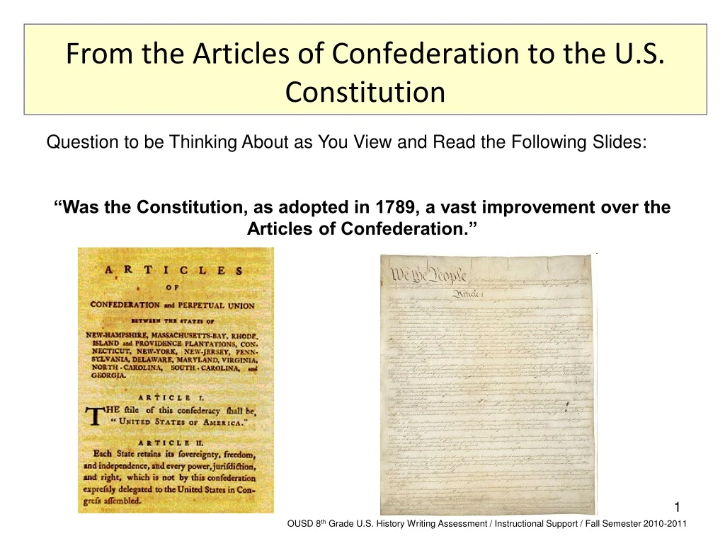 from the articles of confederation to the u s constitution