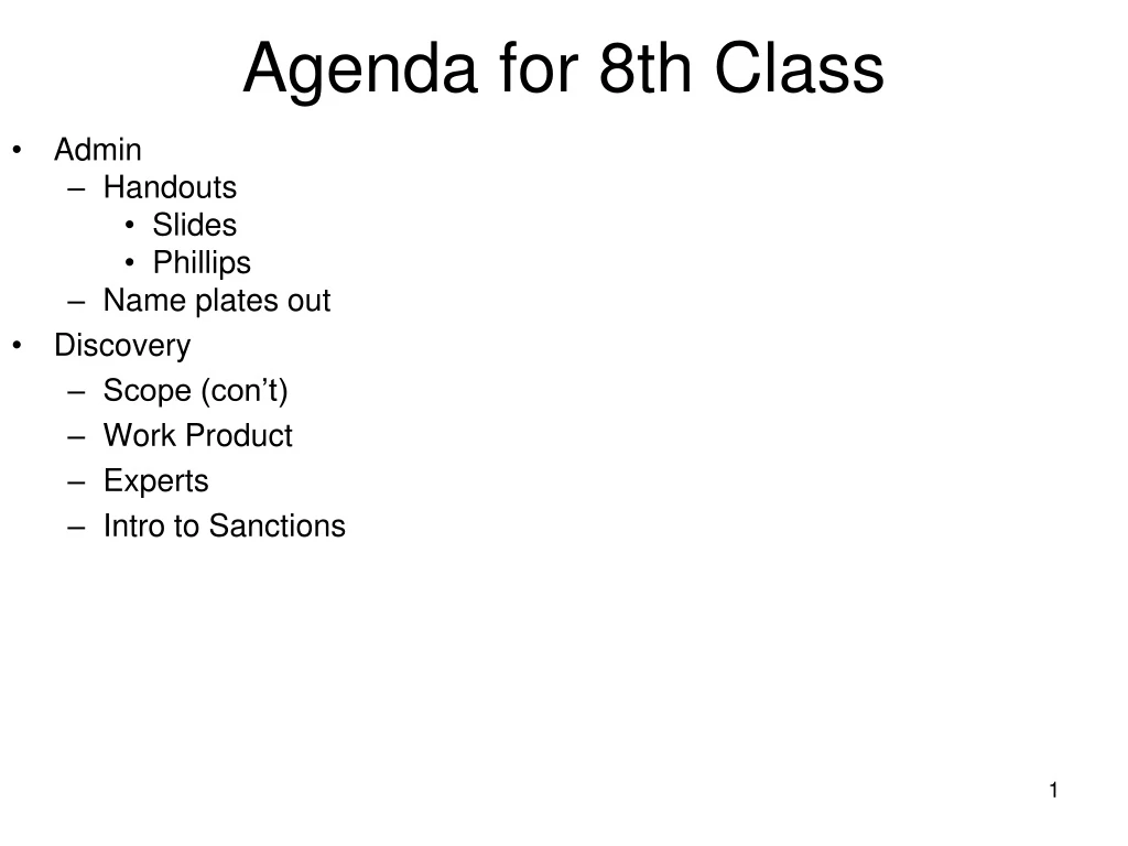 agenda for 8th class