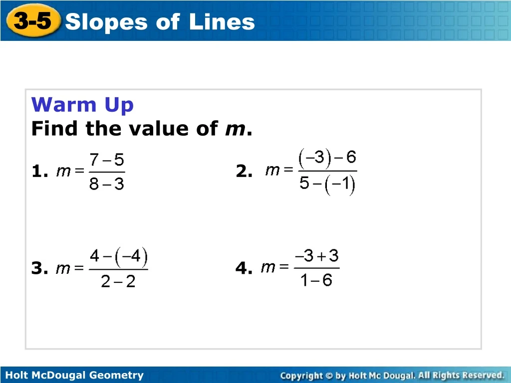 warm up find the value of m 1 2 3 4