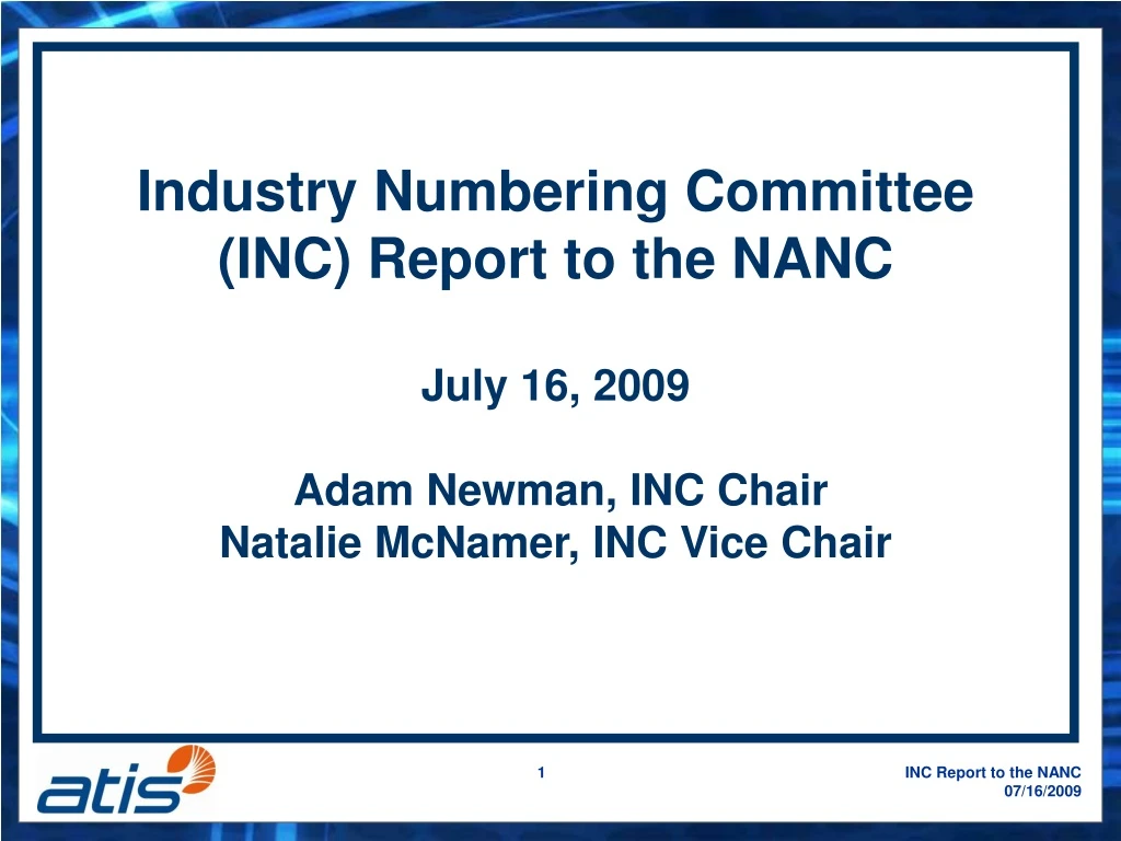 industry numbering committee inc report