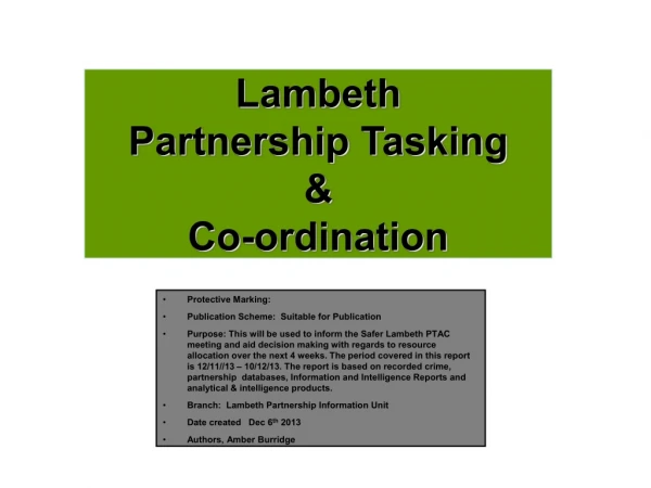 Lambeth Partnership Tasking  &amp;  Co-ordination