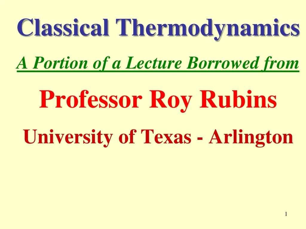 classical thermodynamics a portion of a lecture