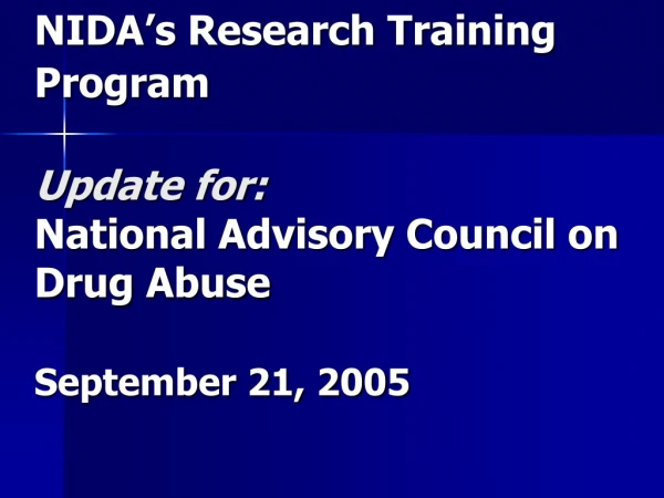 Organization of NIDA’s Research Training Program