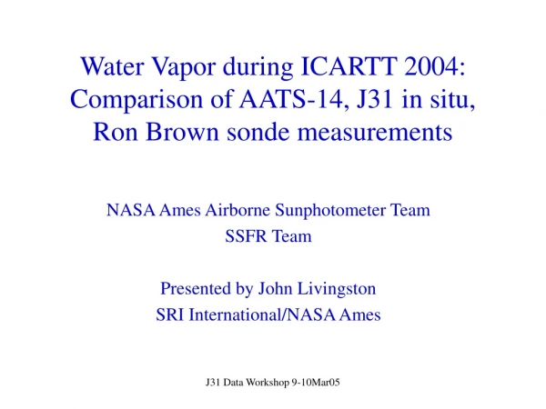 Water Vapor during ICARTT 2004:   Comparison of AATS-14, J31 in situ, Ron Brown sonde measurements