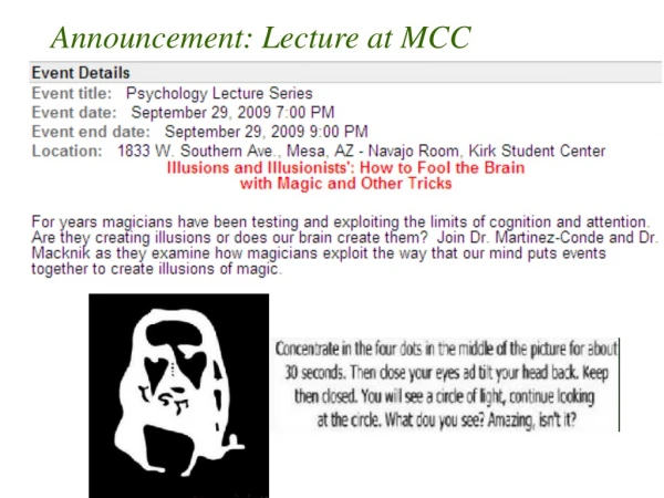 Announcement: Lecture at MCC
