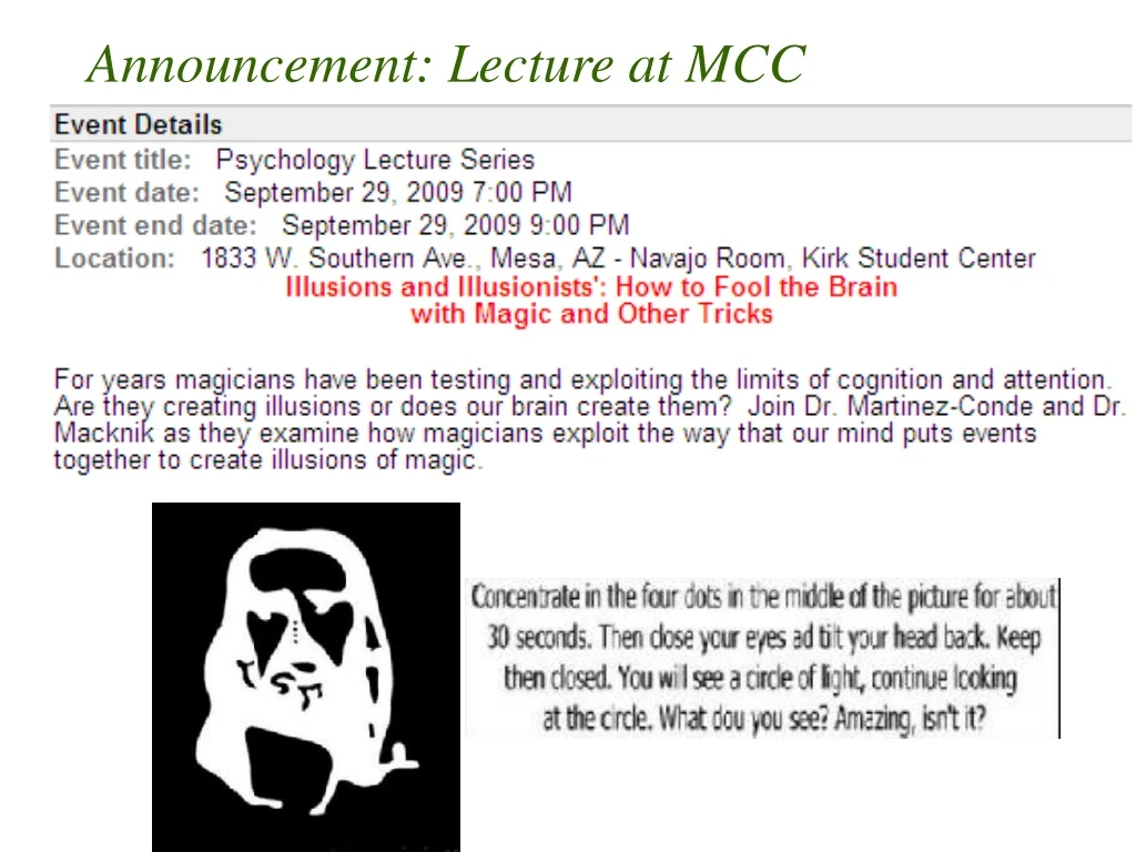 announcement lecture at mcc