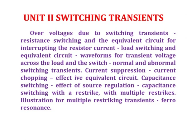 UNIT II SWITCHING TRANSIENTS