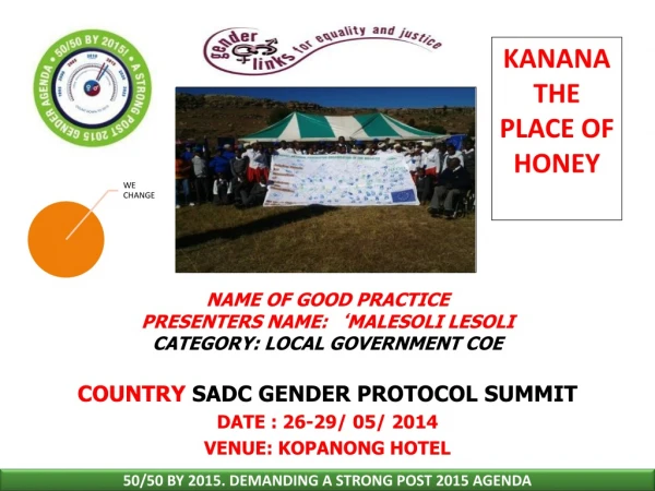 NAME OF GOOD PRACTICE PRESENTERS NAME:   ‘ MALESOLI LESOLI CATEGORY: LOCAL GOVERNMENT COE
