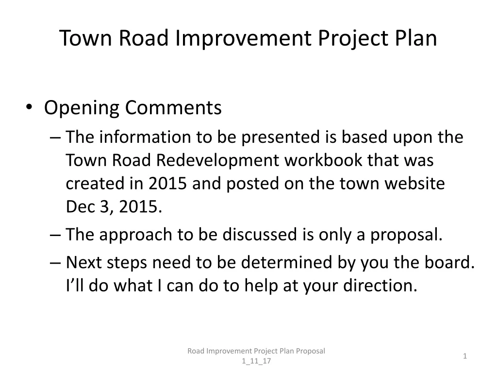 town road improvement project plan