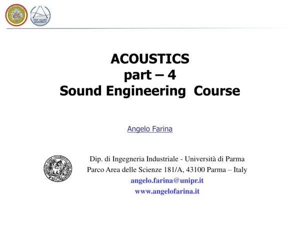 ACOUSTICS part – 4  Sound Engineering  Course
