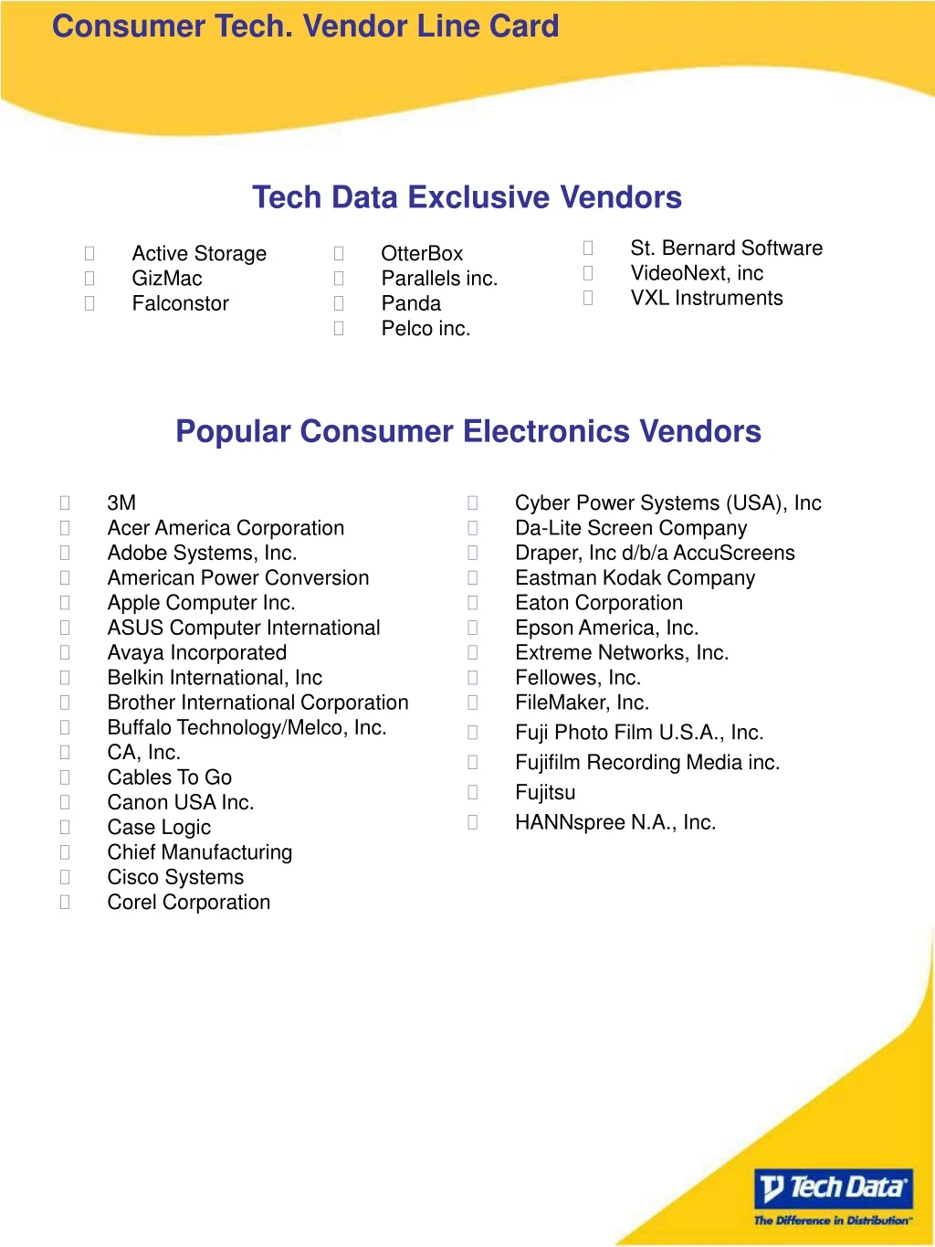 consumer tech vendor line card