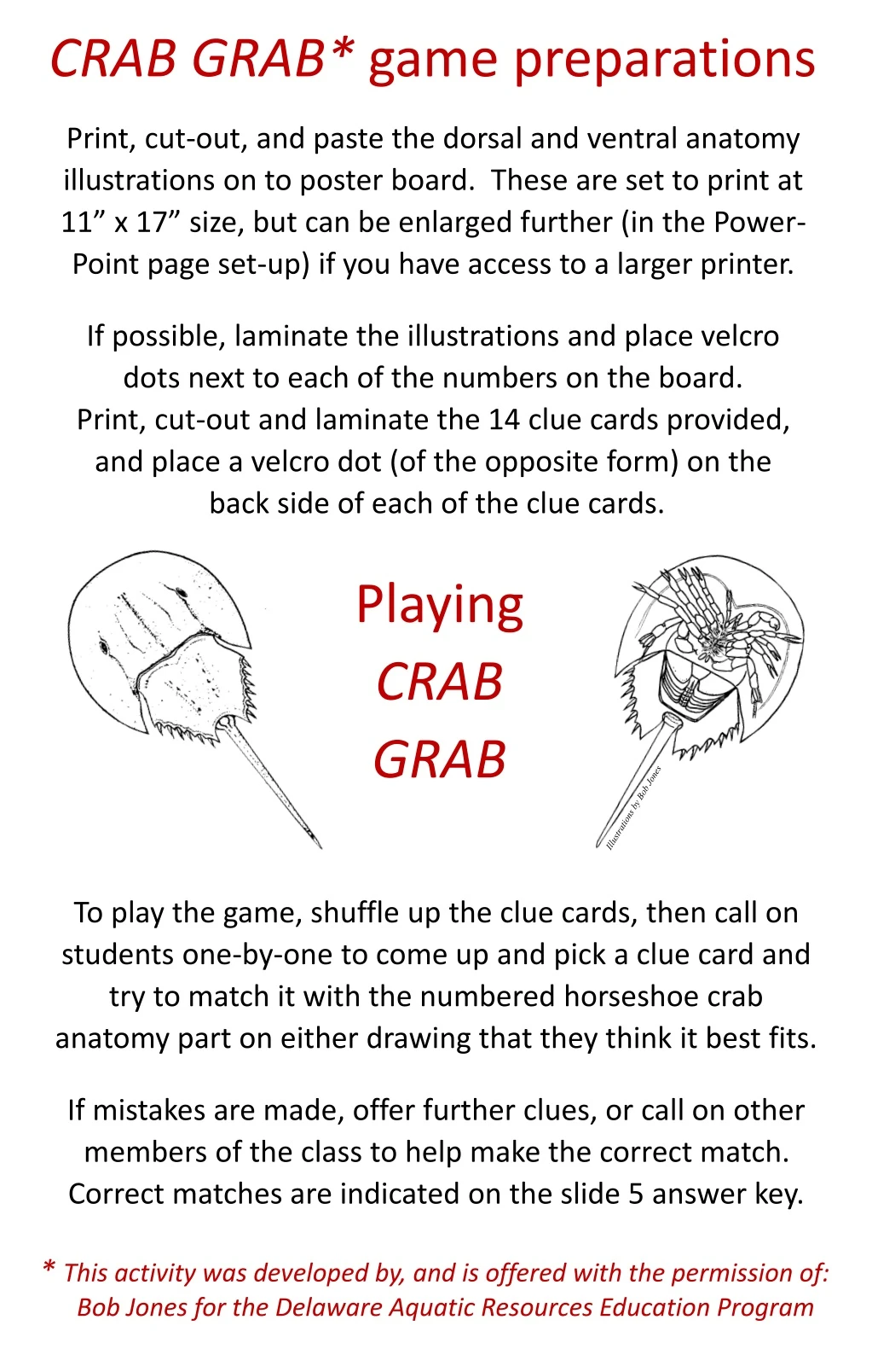 crab grab game preparations