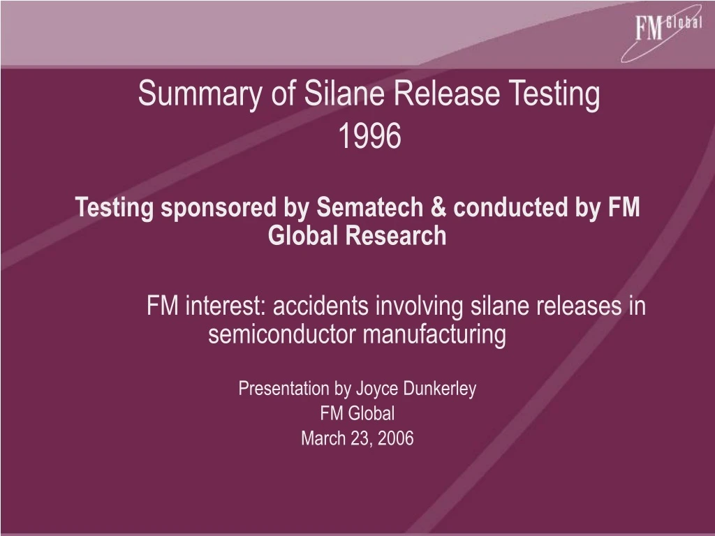 summary of silane release testing 1996
