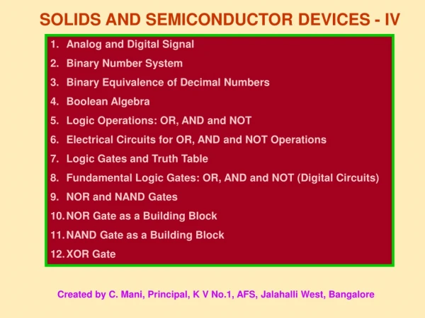 SOLIDS AND SEMICONDUCTOR DEVICES - IV