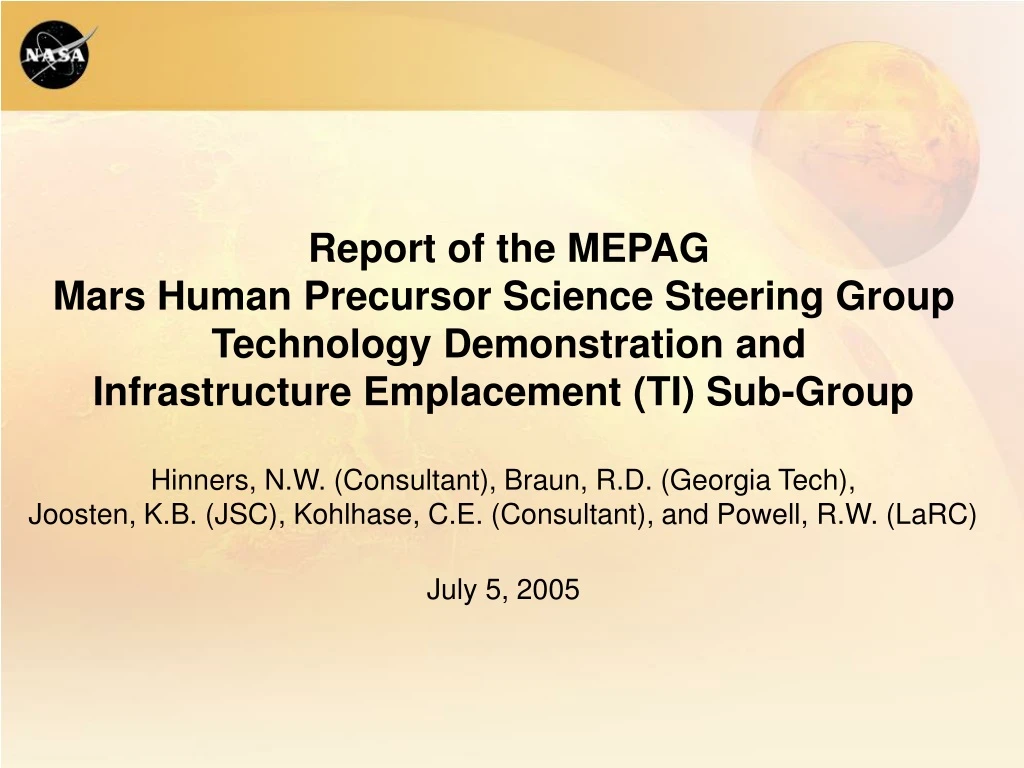 report of the mepag mars human precursor science